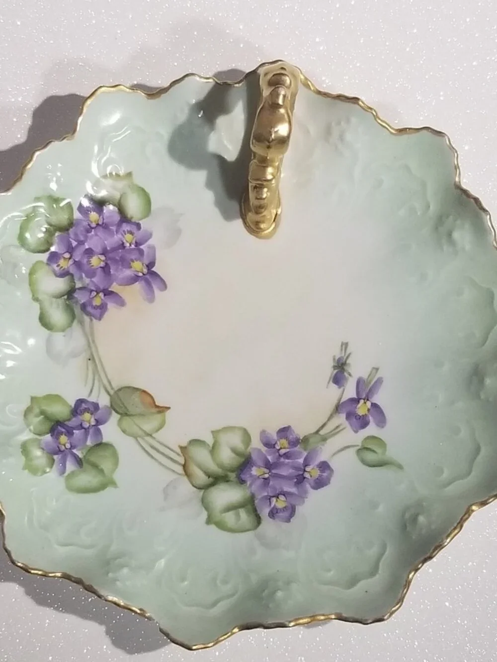 Antique MZ Austria Moritz Zdekauer Violet Floral Porcelain Candy Dish * READ*